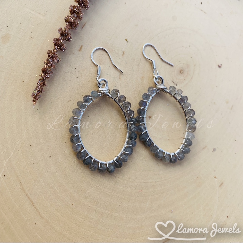 Labradorite Flash Gemstone Sterling Hoop Earrings